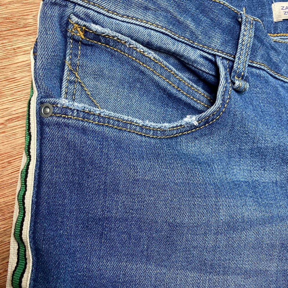 SOLD. Zara Basic Z1975 Denim Green Side Stripe Sz 8 - Picture 4 of 8